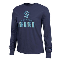 Seattle Kraken Champion Women's Wordmark Lockup Long Sleeve T-Shirt - Navy T-shirts