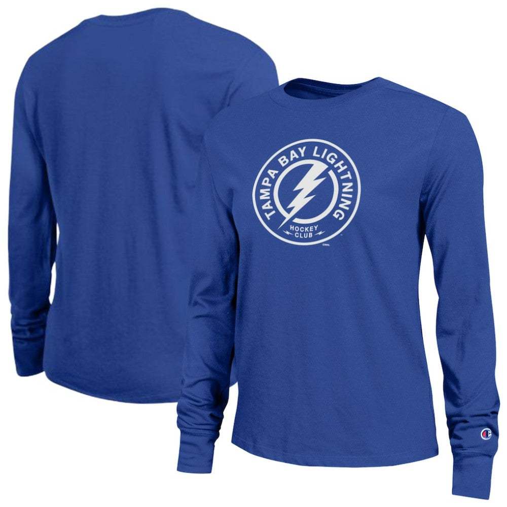 Tampa Bay Lightning Champion Women's Wordmark Lockup Long Sleeve T-Shirt - Royal T-shirts