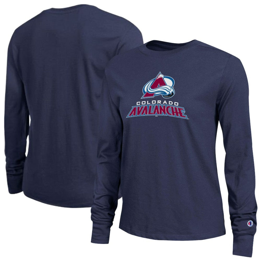 Colorado Avalanche Champion Women's Wordmark Lockup Long Sleeve T-Shirt - Navy T-shirts