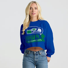 Seattle Seahawks Spirit Jersey Women's Super Bowl LX Champions Retro Cropped Long Sleeve T-Shirt - Royal on sale