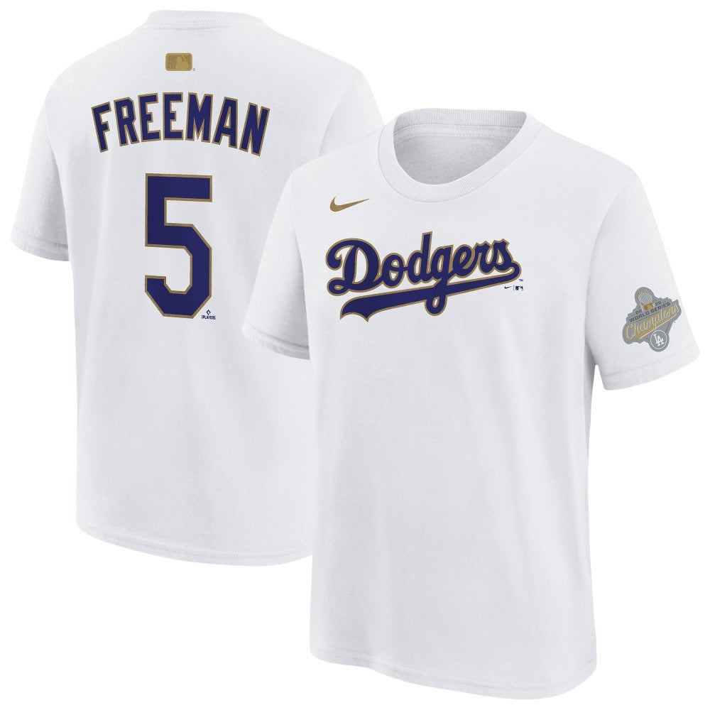 Freddie Freeman Los Angeles Dodgers Youth 2026 Gold Collection Name & Number T-Shirt White