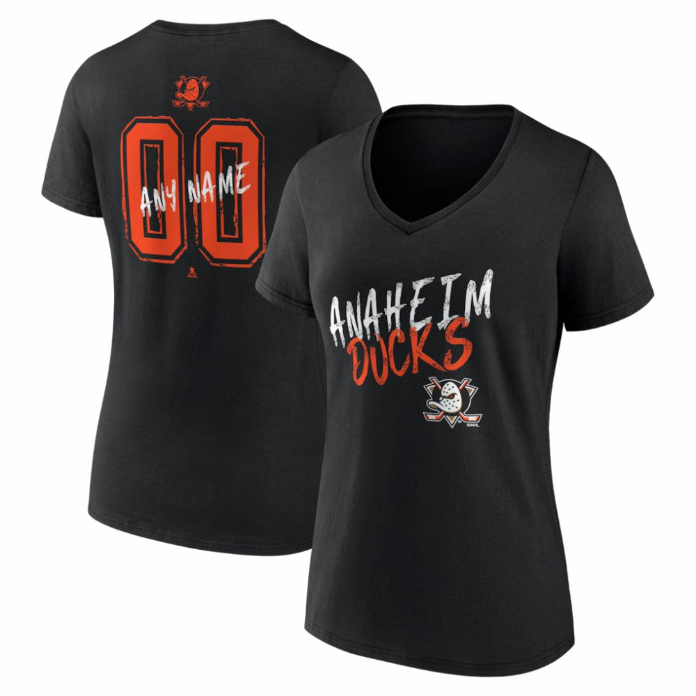 Anaheim Ducks Women's Hustle Personalized Name & Number V-Neck T-Shirt - Black T-shirts
