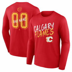 Calgary Flames Hustle Personalized Name & Number Long Sleeve T-Shirt - Red T-shirts
