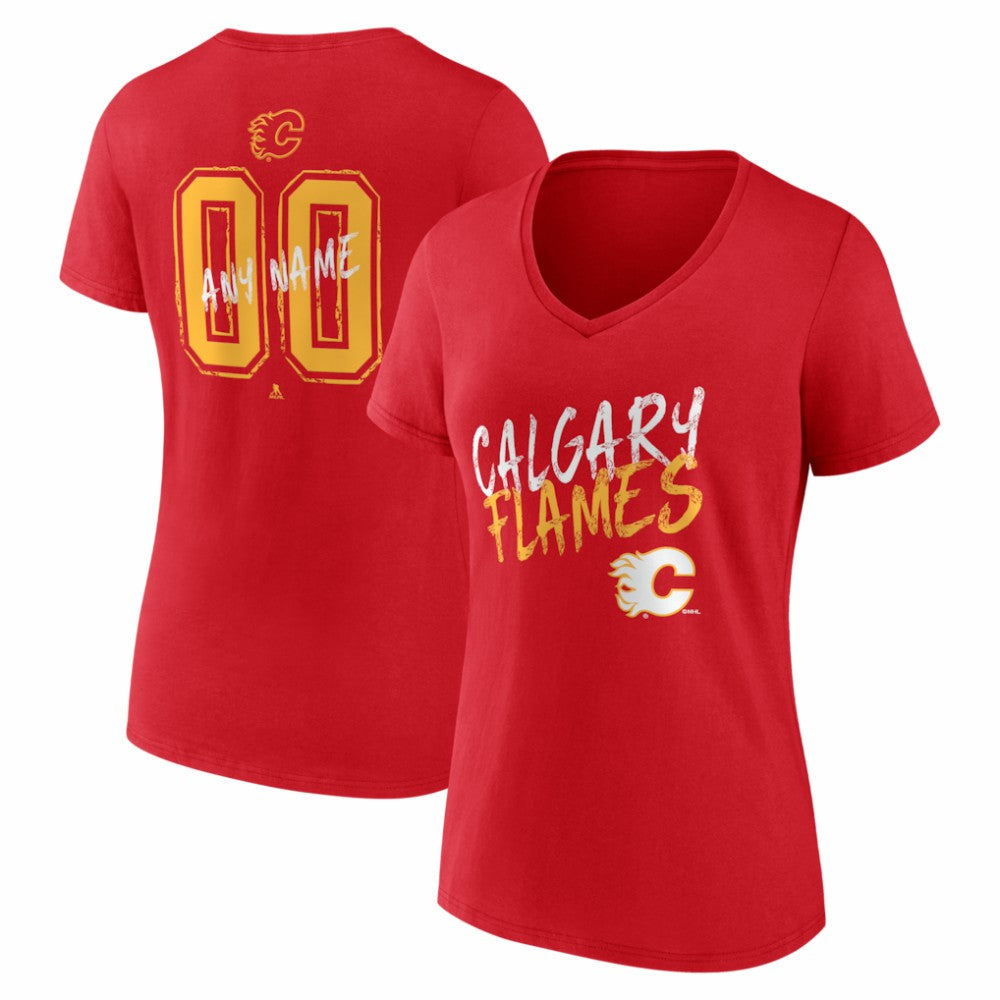 Calgary Flames Women's Hustle Personalized Name & Number V-Neck T-Shirt - Red T-shirts