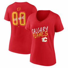 Calgary Flames Women's Hustle Personalized Name & Number V-Neck T-Shirt - Red T-shirts