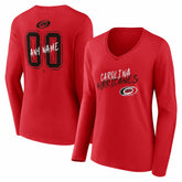 Carolina Hurricanes Women's Hustle Personalized Name & Number Long Sleeve V-Neck T-Shirt - Red T-shirts
