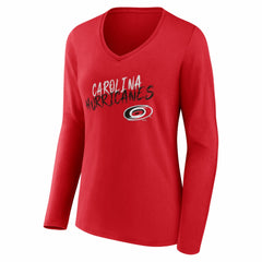 Carolina Hurricanes Women's Hustle Personalized Name & Number Long Sleeve V-Neck T-Shirt - Red T-shirts