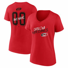 Carolina Hurricanes Women's Hustle Personalized Name & Number V-Neck T-Shirt - Red T-shirts
