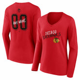 Chicago Blackhawks Women's Hustle Personalized Name & Number Long Sleeve V-Neck T-Shirt - Red T-shirts