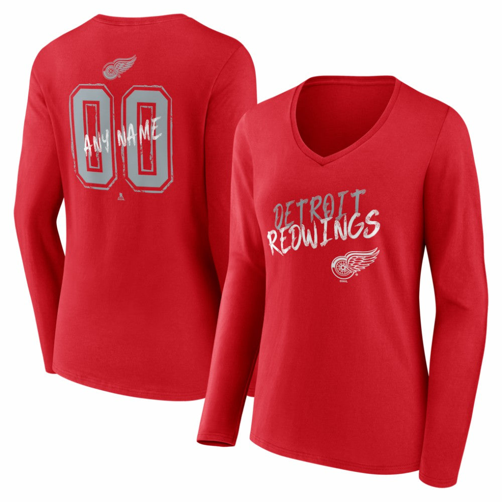 Detroit Red Wings Women's Hustle Personalized Name & Number Long Sleeve V-Neck T-Shirt - Red T-shirts