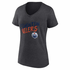 Edmonton Oilers Women's Hustle Personalized Name & Number V-Neck T-Shirt - Charcoal T-shirts