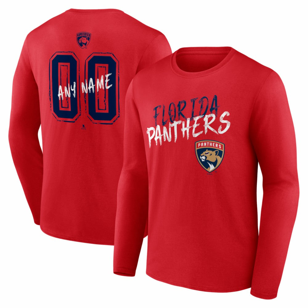 Florida Panthers Hustle Personalized Name & Number Long Sleeve T-Shirt - Red T-shirts