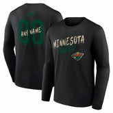 Minnesota Wild Hustle Personalized Name & Number Long Sleeve T-Shirt - Black T-shirts