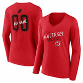 New Jersey Devils Women's Hustle Personalized Name & Number Long Sleeve V-Neck T-Shirt - Red T-shirts