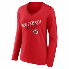 New Jersey Devils Women's Hustle Personalized Name & Number Long Sleeve V-Neck T-Shirt - Red T-shirts