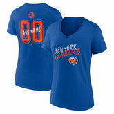 New York Islanders Women's Hustle Personalized Name & Number V-Neck T-Shirt - Royal T-shirts