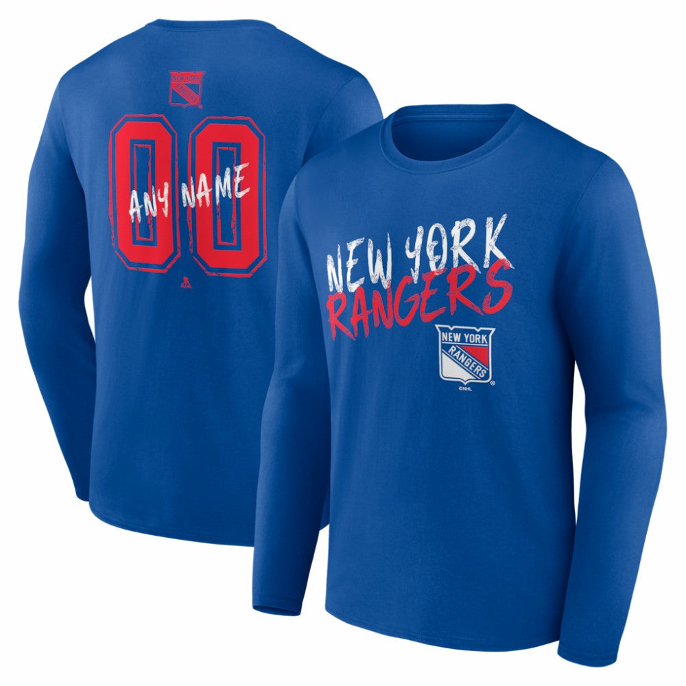 New York Rangers Hustle Personalized Name & Number Long Sleeve T-Shirt - Blue T-shirts