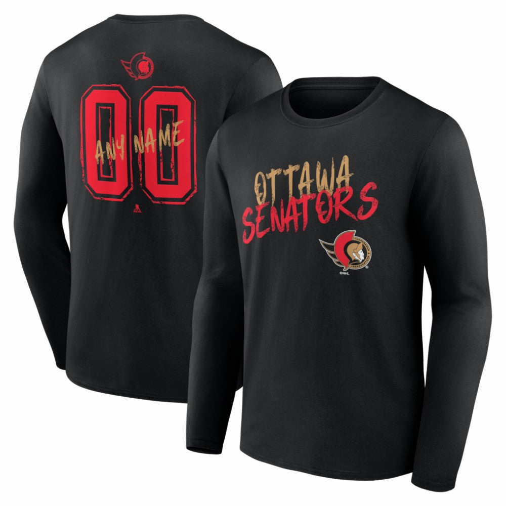 Ottawa Senators Hustle Personalized Name & Number Long Sleeve T-Shirt - Black T-shirts