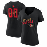 Ottawa Senators Women's Hustle Personalized Name & Number V-Neck T-Shirt - Black T-shirts
