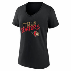 Ottawa Senators Women's Hustle Personalized Name & Number V-Neck T-Shirt - Black T-shirts