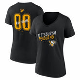 Pittsburgh Penguins Women's Hustle Personalized Name & Number V-Neck T-Shirt - Black T-shirts