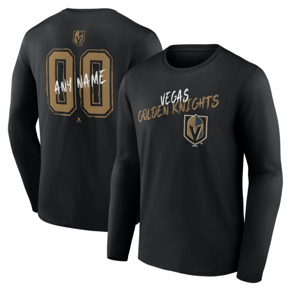 Vegas Golden Knights Hustle Personalized Name & Number Long Sleeve T-Shirt - Black T-shirts