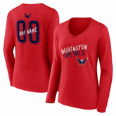 Washington Capitals Women's Hustle Personalized Name & Number Long Sleeve V-Neck T-Shirt - Red T-shirts