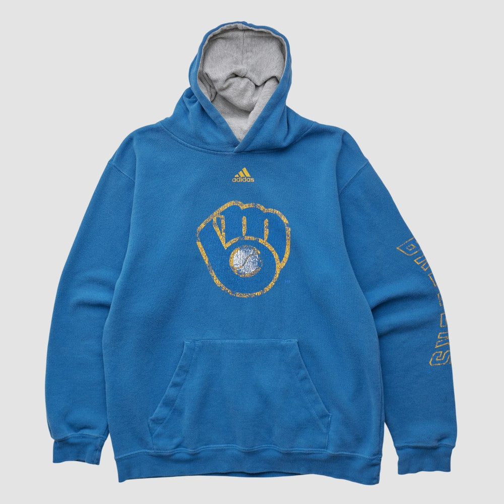 Milwaukee Brewers Adidas 2010s Hooded Pullover Sweatshirt Blue Vintage