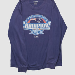 New England Patriots Reebok 2005 Long Sleeve T-shirt - Navy Vintage on sale