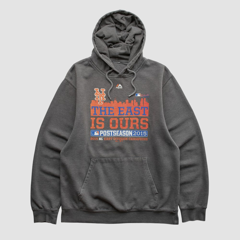 New York Mets Majestic 2015 Hooded Pullover Sweatshirt Charcoal Vintage