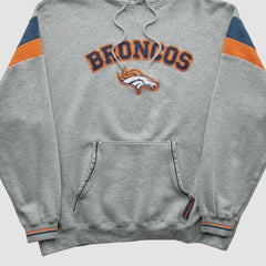 Denver Broncos NFL 2000s Hooded Pullover Sweatshirt - Heather Gray Vintage for sale