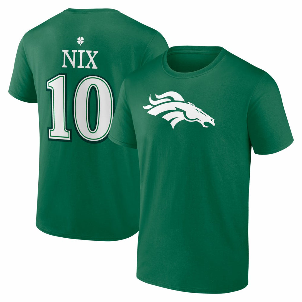 Bo Nix Denver Broncos St. Patrick's Day Icon Name & Number T-Shirt - Green on sale
