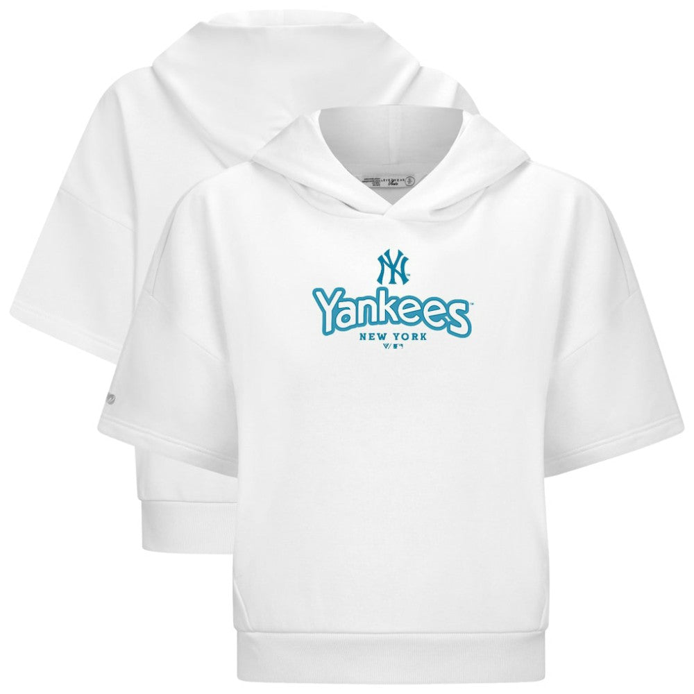 New York Yankees Levelwear Women's Amber Short Sleeve Cornerstone Hoodie White