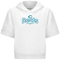 Cincinnati Reds Levelwear Women's Amber Short Sleeve Cornerstone Hoodie White