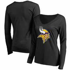 Minnesota Vikings Women's Primary Team Logo V-Neck Long Sleeve T-Shirt - Black discount