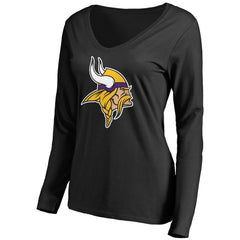 Minnesota Vikings Women's Primary Team Logo V-Neck Long Sleeve T-Shirt - Black discount