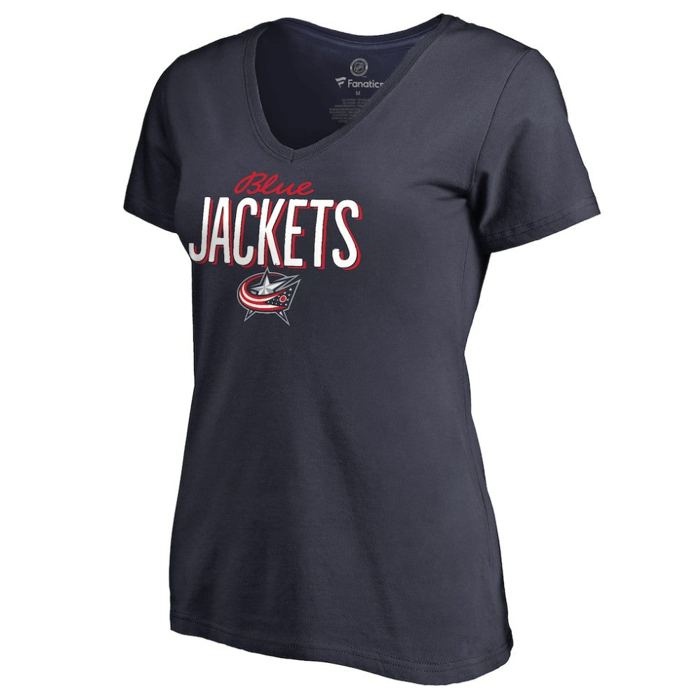 Columbus Blue Jackets Women's Nostalgia V-Neck T-Shirt - Navy T-shirts