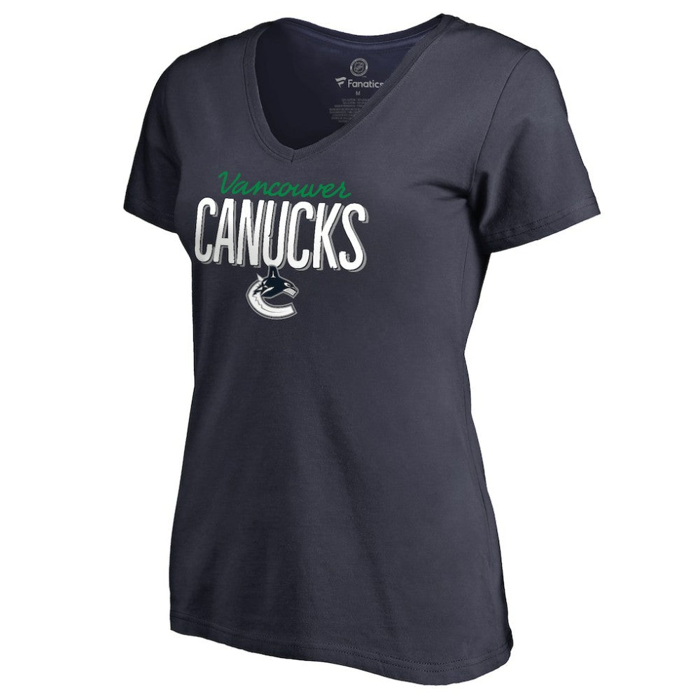 Vancouver Canucks Women's Nostalgia V-Neck T-Shirt - Navy T-shirts