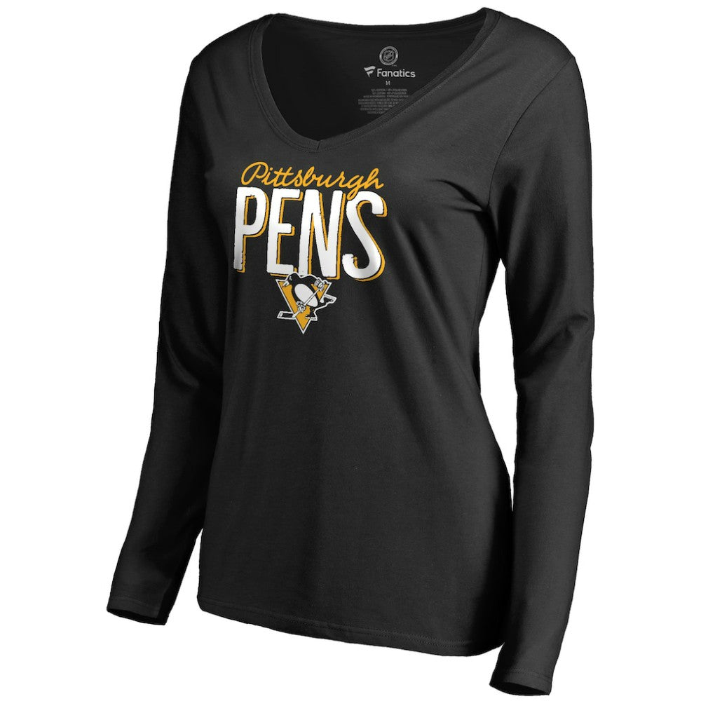 Pittsburgh Penguins Women's Nostalgia Long Sleeve T-Shirt - Black T-shirts