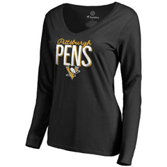 Pittsburgh Penguins Women's Nostalgia Long Sleeve T-Shirt - Black T-shirts