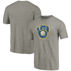 Milwaukee Brewers Distressed Team Tri-Blend T-Shirt Ash