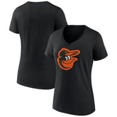 Baltimore Orioles Women's Team Color Primary Logo V-Neck T-Shirt Black