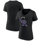 Colorado Rockies Women's Team Color Primary Logo V-Neck T-Shirt Black