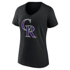Colorado Rockies Women's Team Color Primary Logo V-Neck T-Shirt Black