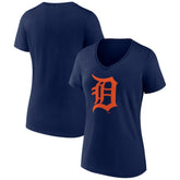 Detroit Tigers Women's Team Color Primary Logo V-Neck T-Shirt Navy