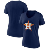 Houston Astros Women's Team Color Primary Logo V-Neck T-Shirt Navy