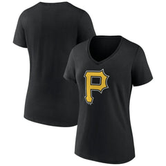 Pittsburgh Pirates Women's Team Color Primary Logo V-Neck T-Shirt Black