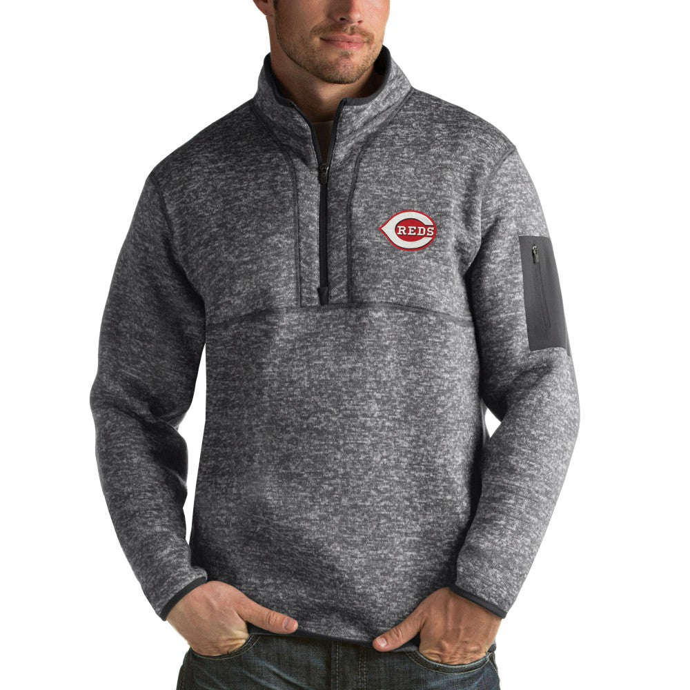 Cincinnati Reds Antigua Fortune Half-Zip Sweater Heathered Charcoal