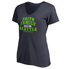 Seattle Seahawks Women's Faith Family V-Neck T-Shirt - Navy sale