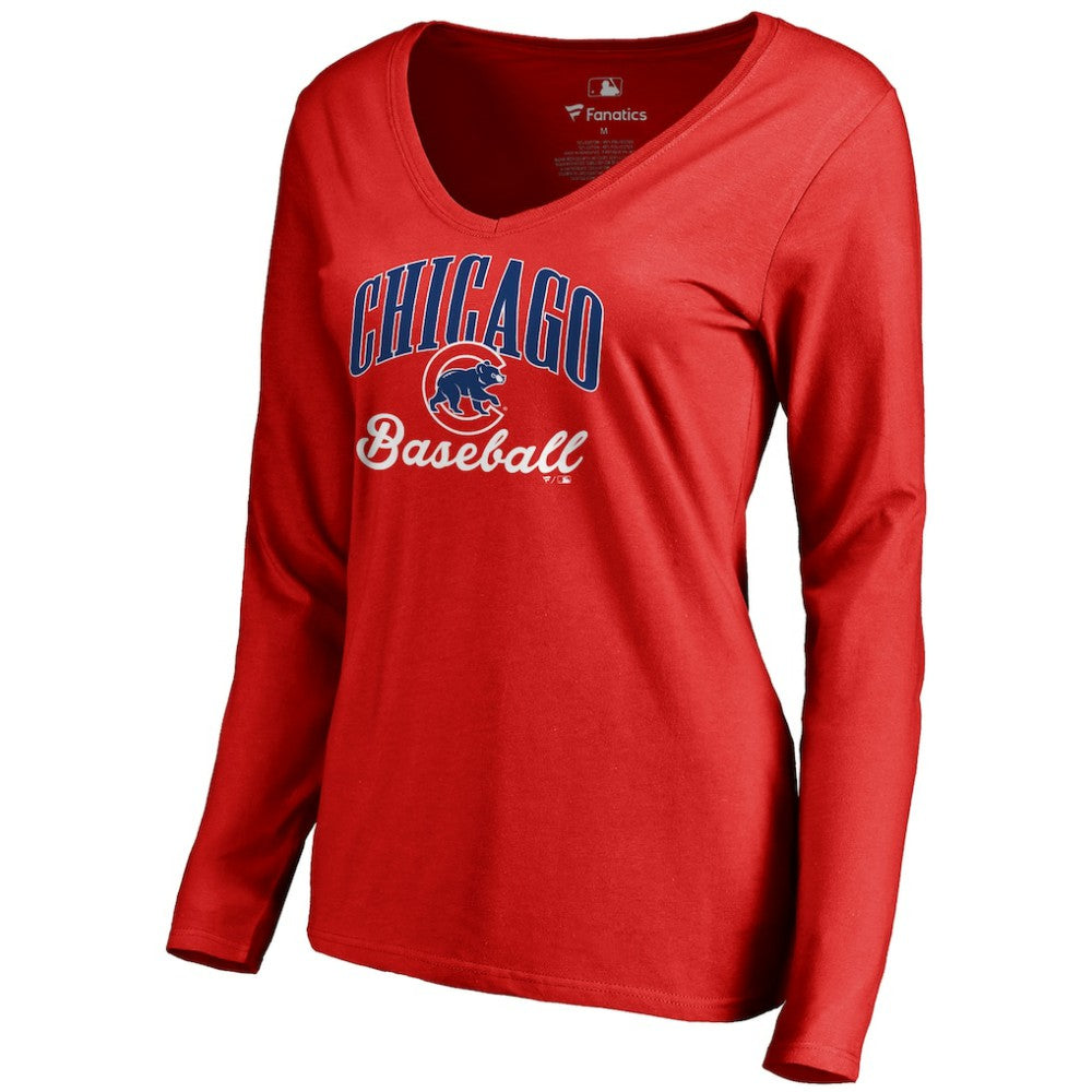 Chicago Cubs Women's Victory Script Long Sleeve T-Shirt Red